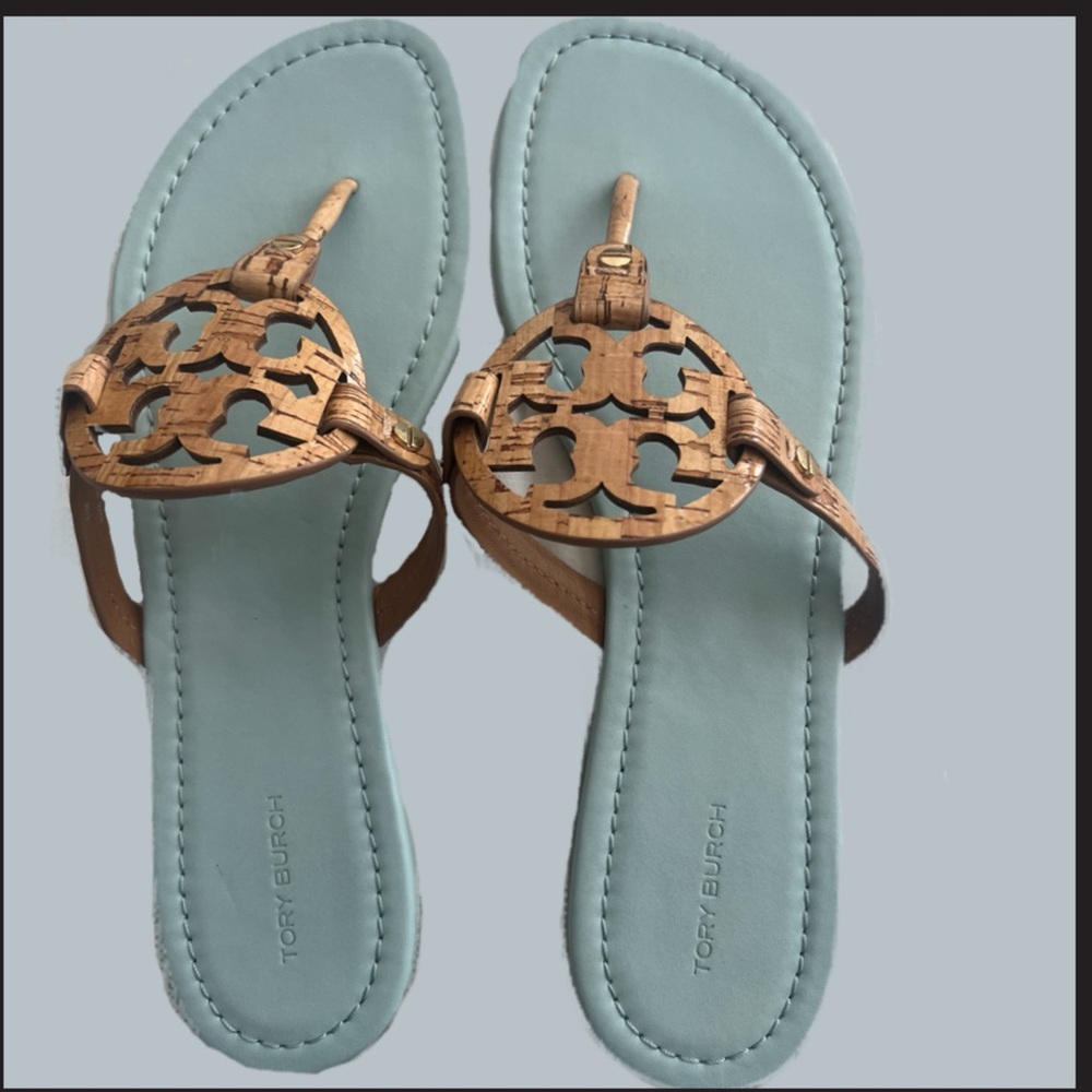 Tory Burch Tan and Blue Women's Sandals